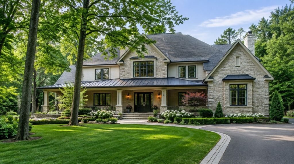 Aurora estate home with metal porch roof and new shingles