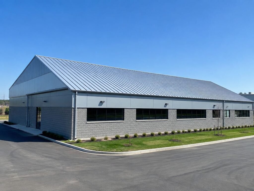 Industrial building with a new standing seam metal roof